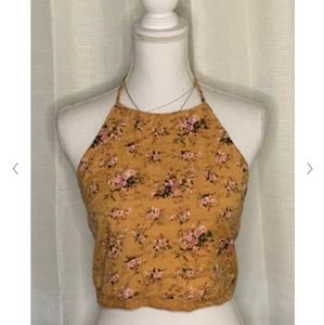 💛 yellow cropped back tie tank top